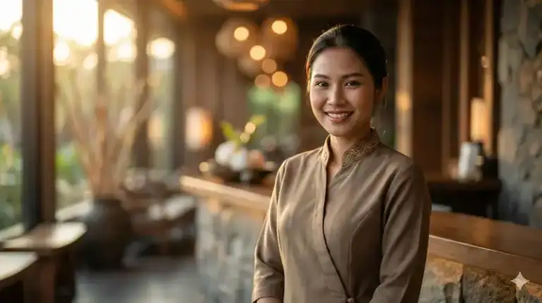 พนักงานร้านนวดสปาในชุดพนักงานนวด